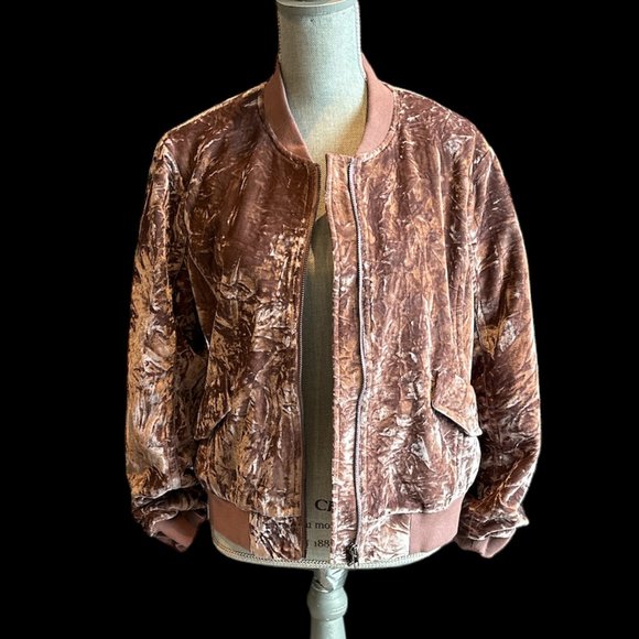 Crushed Velvet Pinkish Purple Bomber Jacket - Picture 1 of 12